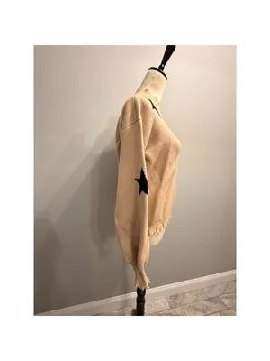 Dance & Marvel women's medium beige/black Stars mock neck sweater thumbnail 2