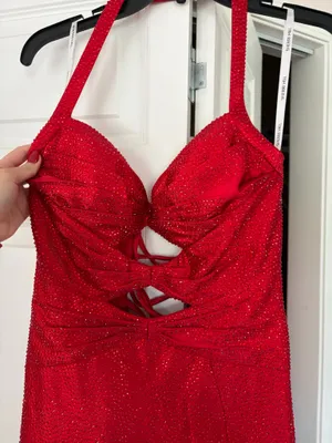 Sherri Hill Red Prom dress halter bedazzled thumbnail 3