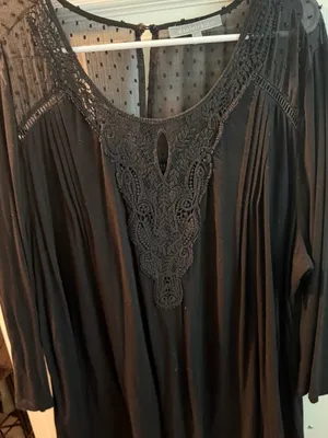 Daniel Rainn Black Crochet-Front Sheer Yoke Top thumbnail 1