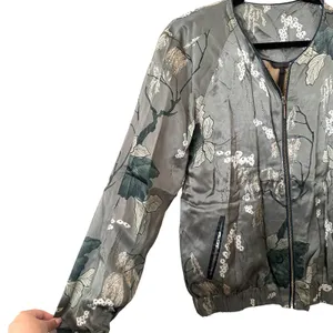 RITUALS Floral Satin‎ Bomber Jacket Medium Green thumbnail 3