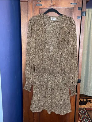 Show Me Your Mumu Adelaide Leopard Print Ruffle Mini Animal Western Boho Dress L thumbnail 3