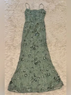 NEW House of Cb Naima Hand Beaded Corset Jade Green Gown Sz S thumbnail 9