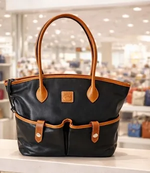 Dooney & Bourke Black and Tan Structured Sturdy Leather Satchel - New w/o Tags thumbnail 1