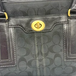 Coach Signature Hampton Black Monogram Canvas Leather Handbag thumbnail 14