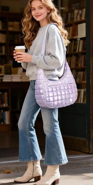 Doyogi Quilted Shoulder Bag in Iridescent Purple thumbnail 1