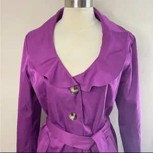 SANDRO STUDIO Purple Ruffle‎ Trim Lightweight Trench Jacket w/Tie Belt, Large thumbnail 3