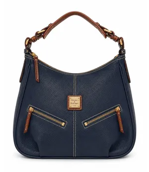 Dooney & Bourke Womens Hobo Bag Navy Blue Pebbled Leather Classic Zip Pockets thumbnail 1