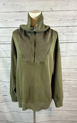 Aerie Down to Earth Oversized Quarter Zip Sweatshirt Olive Green Women’s Small thumbnail 1