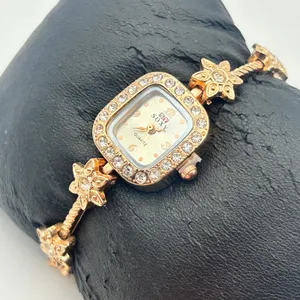 Soxy Rose Gold Square Dial Crystals on Bezel Floral Accents Women Fashion Watch thumbnail 2