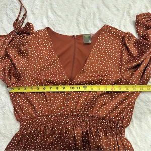 Taylor Rust Polka Dot Midi Dress Size 16 V-Neck Smocked Boho Chic thumbnail 11