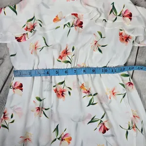 LUSH White Floral High Low Halter Maxi Dress Small DR95222P-006‎ Ruffle Neck thumbnail 6