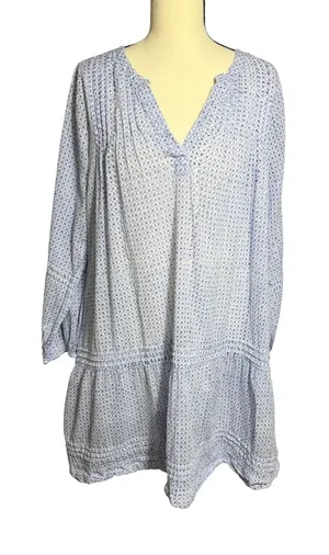 Roller Rabbit Cottagecore Blue White Floral Print Tunic Dress Pintuck Tiered XS thumbnail 1