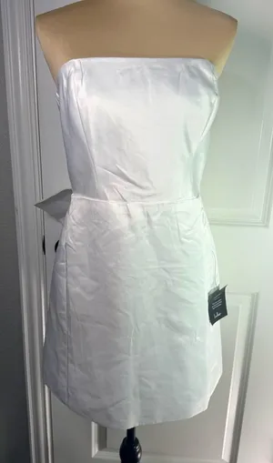 Lulus Cocktails on Me Cream Satin Strapless Mini Dress with Bow thumbnail 1