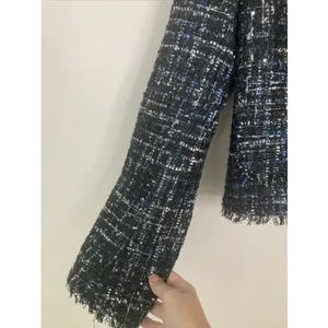 Bagatelle collection Women’s Tweed Blazer New L Blue Black Fringe Pockets thumbnail 4