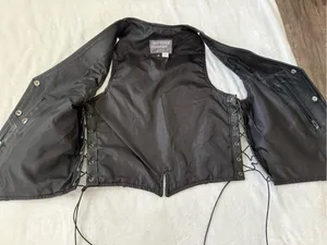 Pro Rider Women’s Black Genuine Leather Motorcycle Biker Vest Lace Up Size S-M thumbnail 12