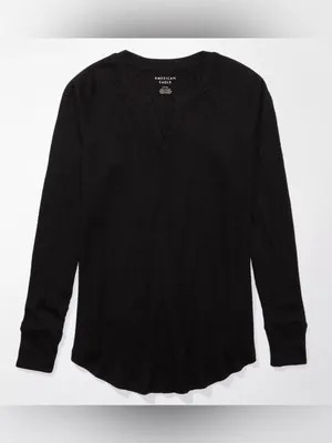 American Eagle Outfitters AE Black Long-Sleeve Waffle Plush Tee Shirt - size XL thumbnail 13