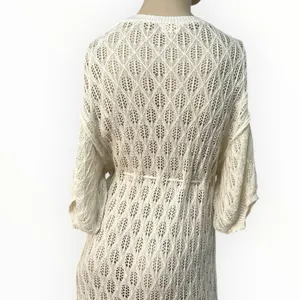 POL Crochet Ivory Beach Cover‎ Up Kimono Cardigan Tassel Tie Waist Size S NWOT thumbnail 4