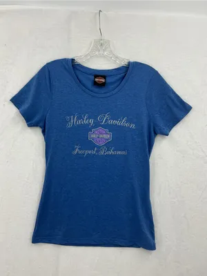 Harley-Davidson Blue Tee with Black Label and Orange Logo 852 thumbnail 3