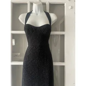 Anthropologie Hutch Black Textured Halter Midi Dress Flounce Hem thumbnail 8