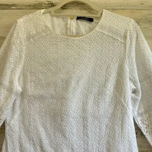 Lauren Ralph Lauren White Cotton Voile Floral Eyelet Long Sleeve Dress‎ Boho thumbnail 4