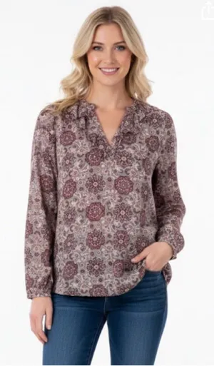Loft floral paisley ruffle top size medium thumbnail 1
