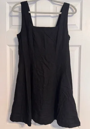 Rachel Zoe Linen Blend Smocked Back Square Neck A-Line Black Mini Dress Size 2 thumbnail 1
