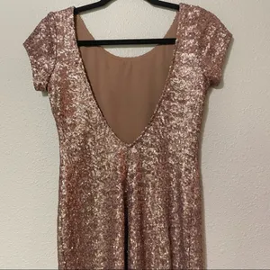 Free People Backstage Rose Gold Sequined Short Sleeve Bodycon Mini Dress Women S thumbnail 6