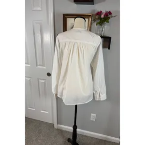 Free Assembly Women XL Cream White Seersucker Band Collar Button Down Blouse Top thumbnail 2