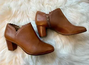 Jack Rogers Women's Brown Leather Ankle Booties with Block Heel Size 7 thumbnail 1