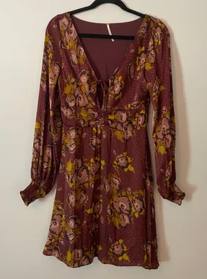 Free People Purple Floral Polka Dot Boho Fairy Whimsy Mini Dress Long Sleeve 8 thumbnail 1