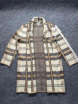 Anne Klein Plaid Double-Breasted Pea Coat in Cream & Tan thumbnail 6