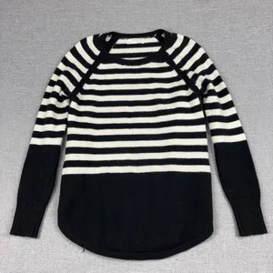 Anthropologie Sweater Womens M Black Striped Crew Neck Raglan Lightweight thumbnail 1
