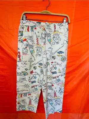 Women’s White Nautical Print Jogger Pants with Elastic Waist thumbnail 9