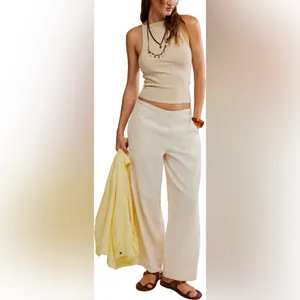 NWOT Free People X Free -Est Demi Wide Leg Linen Blend Pants In Tea Cookie S thumbnail 3