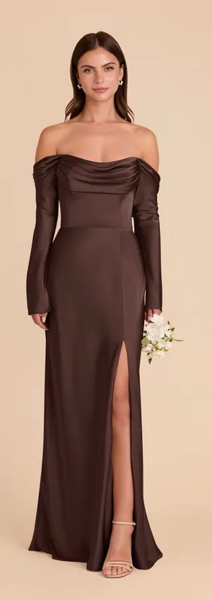 BIRDY GREY Maya Dress In Matte Satin Espresso thumbnail 1