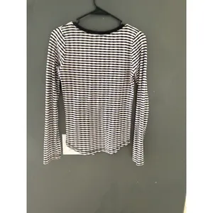 Lucky Brand Womens Black White Striped Ribbed Long Sleeve Henley Top Medium thumbnail 3