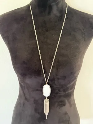 Kendra Scott Silver Pendant Necklace with White Stone and Tassel thumbnail 1