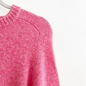 NEW H&M WOOL Sweater Medium Crew Neck Long Sleeve Ribbed Hem bubble gum pink thumbnail 7