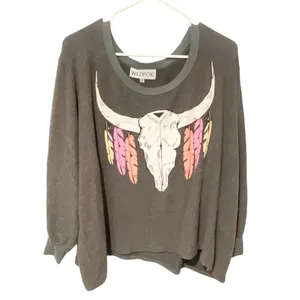 Wildfox Women's Medium Outlaw Feather‎ & Longhorn Oversized Pullover Sweater thumbnail 3