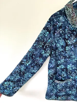 Blue Floral Quilted Reversible Button Front Jacket Vintage Inspired Grandmacore thumbnail 5