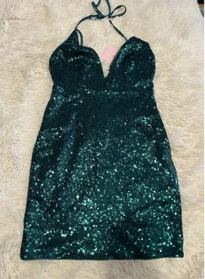 Green Sequin Hoco Dress By Hello Molly Size 6 Homecoming Cocktail NWT thumbnail 1