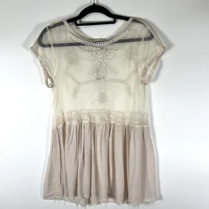 Free People Top Womens‎ Cream Sheer Beaded Mesh Boho Lace Top Size M NWT Boho thumbnail 9