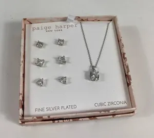 New, Paige Harper New York Silver Plated Earring Necklace Set thumbnail 1