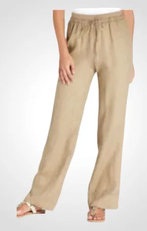 Company by Ellen Tracy Tan Linen Drawstring Waist Pants XL thumbnail 1