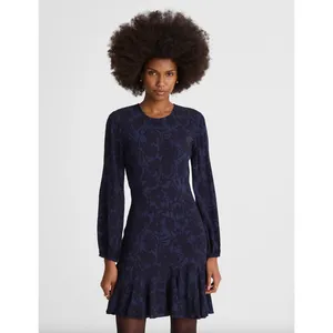 NEW Madewell Puff Sleeve Flare Mini Dress Alexis Floral Navy Viscose US 8 thumbnail 2