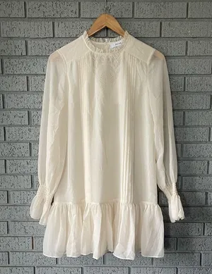 NWT Reiss Esme Shift Mini Dress Long Sleeve Ivory Size 2 Relaxed Fit Victorian thumbnail 7