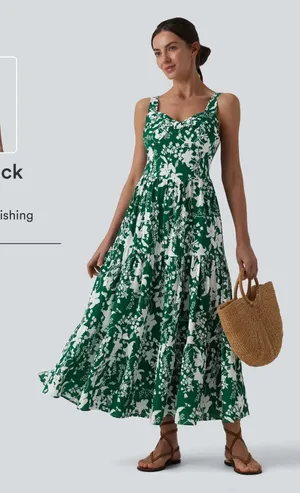 Halara Midnight Foliage Boho Cottage Floral Sweetheart Lace-up Maxi Resort L thumbnail 1