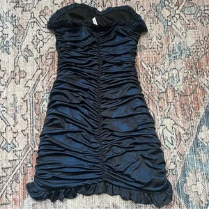 Lucy in the Sky Metallic Ruched Strapless Dress in Navy Size Medium thumbnail 8