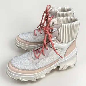 Sorel Brex Cozy Boot Lace Chalk Pink Quartz Leather Shearling Platform Boots thumbnail 1