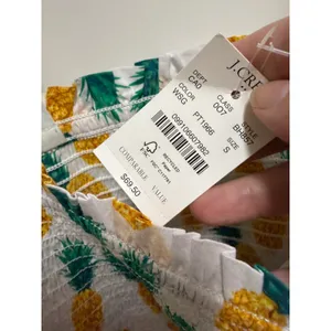 J.Crew Factory S Pineapple Smocked Tie Shoulder Peplum Tank Top White thumbnail 10